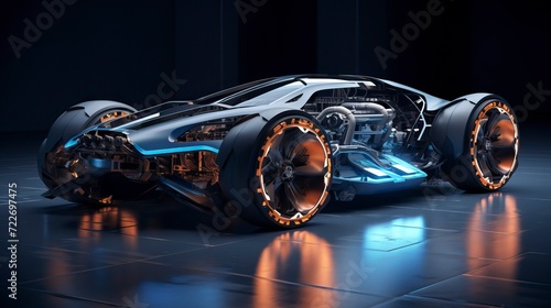 Futuristic electric sport fast car chassis and battery  © CREATIVE STOCK