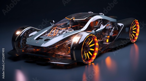 Futuristic electric sport fast car chassis and battery 