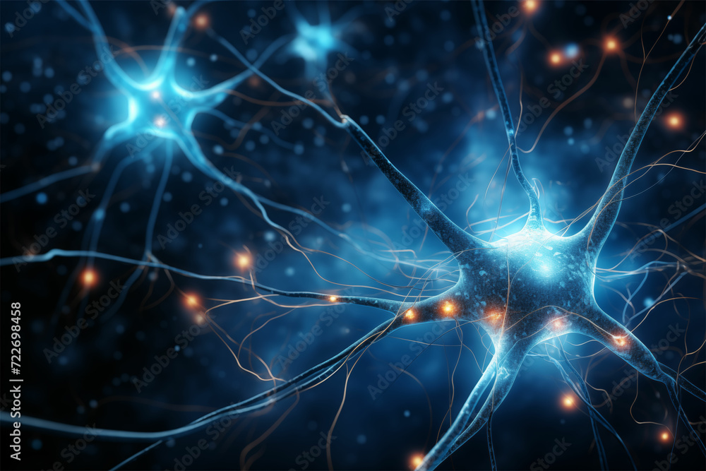 Explore the fascinating world of neurogenesis with this science-based image featuring intricate cell webs, bathed in dark silver and sky-blue hues, portraying relatable personality. Explore the fascinating world of neurogenesis with this science-based image featuring intricate cell webs, bathed in dark silver and sky-blue hues, portraying relatable personality.