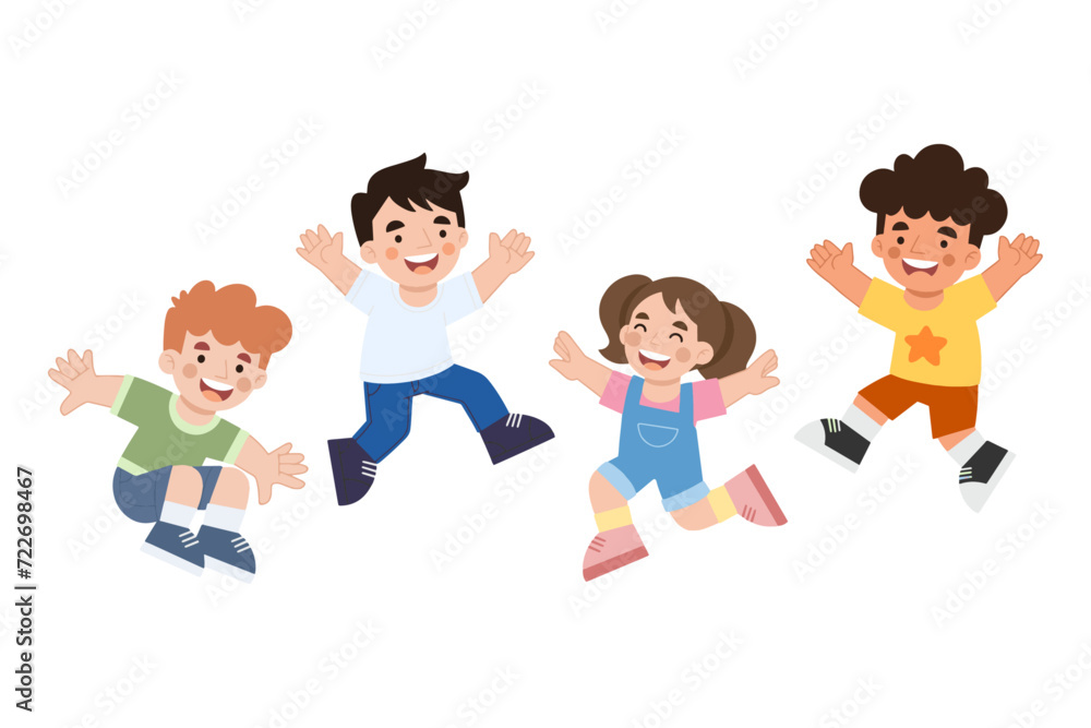 Illustration of cheerful children jumping high Illustration of cheerful children jumping high