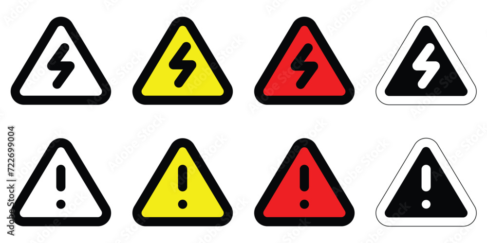 set yellow electrical high volt and red alert warning danger sign various triangle shapes and colors alert hazard icon isolated for website mobile isolated on white Background set yellow electrical high volt and red alert warning danger sign various triangle shapes and colors alert hazard icon isolated for website mobile isolated on white Background