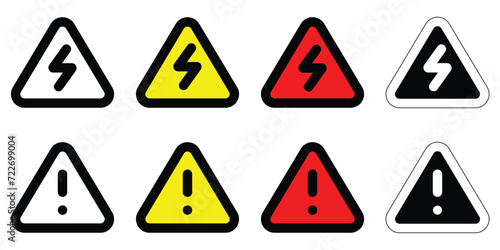 set yellow electrical high volt and red alert warning danger sign various triangle shapes and colors alert hazard icon isolated for website mobile isolated on white Background