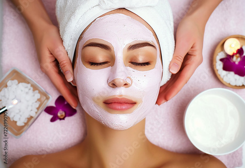 Woman in mask on face in spa beauty salon