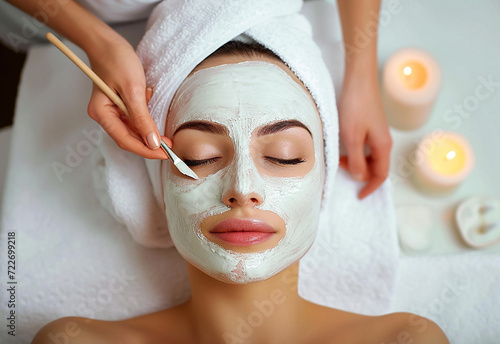 Woman in mask on face in spa beauty salon