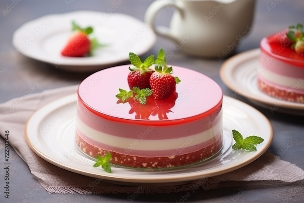 strawberry mousse cake on a ceramic plate strawberry mousse cake on a ceramic plate