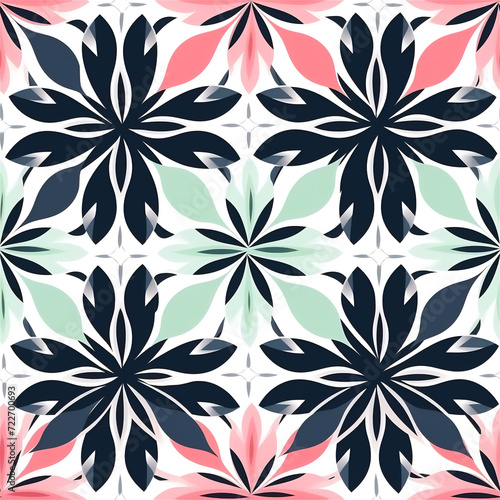 Seamless pattern : Elegant Blossom Mandala in Marine Tones 