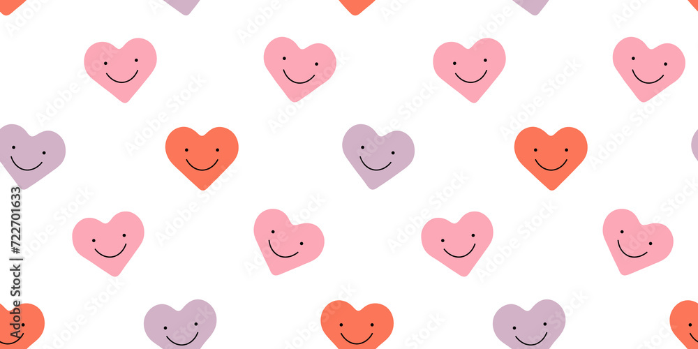 Red love heart seamless pattern illustration with funny smiling face. Doodle hearts background print. Valentine's day holiday backdrop texture, romantic wedding design.
Red love heart seamless pattern illustration with funny smiling face. Doodle hearts background print. Valentine's day holiday backdrop texture, romantic wedding design.