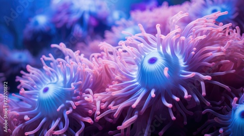 A group of sea anemons in an aquarium. Generative AI. © Natalia