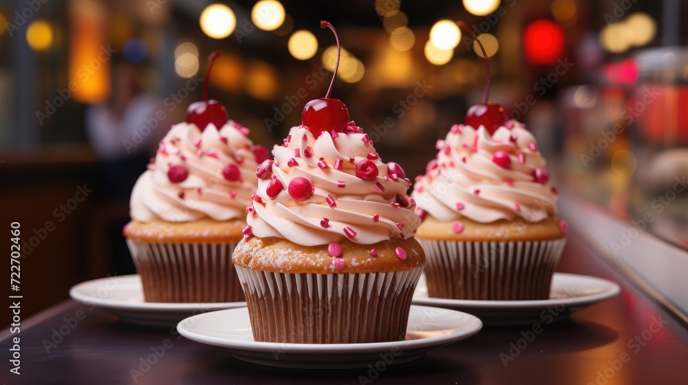 Appetizing cupcakes close-up. With delicious sweet berries.