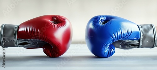 Two boxing gloves. Blue versus red. Political choice. Generative AI technology.