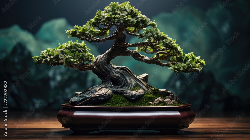 A small beautiful bonsai tree in a beautiful ceramic pot. Theme of relaxation and tranquility. A small beautiful bonsai tree in a beautiful ceramic pot. Theme of relaxation and tranquility.
