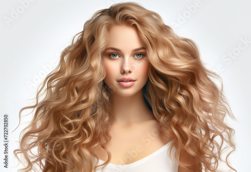 Beauty girl with long and shiny wavy Hair ,coloring and toning, shatush and balayash . Beautiful woman model with curly hairstyle  photo