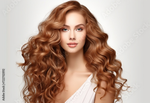Beauty girl with long and shiny wavy Hair ,coloring and toning, shatush and balayash . Beautiful woman model with curly hairstyle 