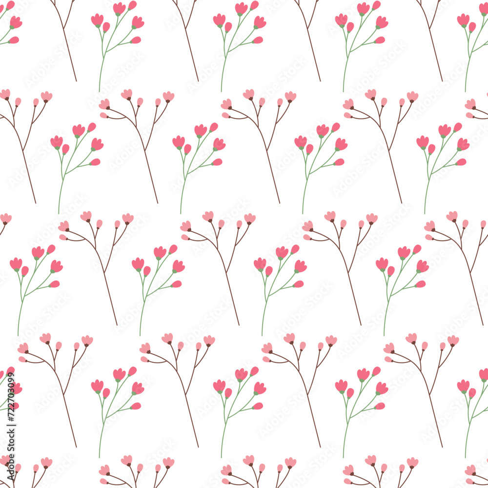 Seamless pattern of abstract colorful blossom twigs in trendy bright colors. Springtime background