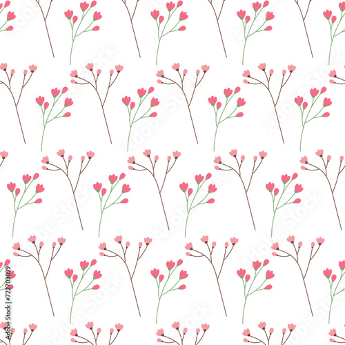 Seamless pattern of abstract colorful blossom twigs in trendy bright colors. Springtime background
