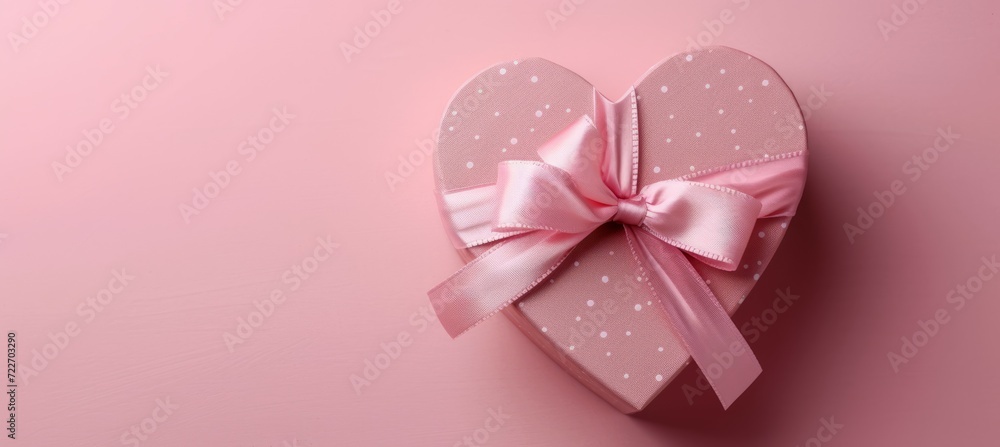Valentine gift present on pink background. Generative AI technology.