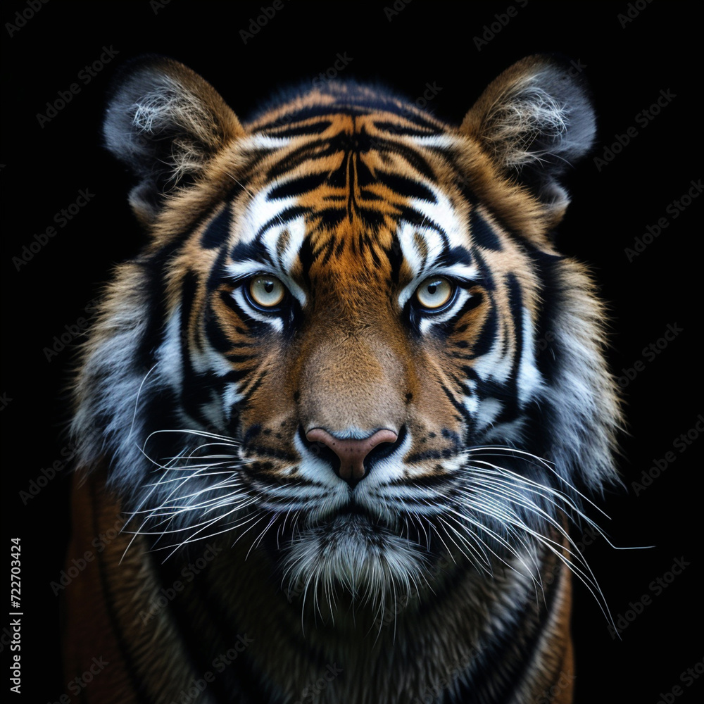 Angry tiger. Sumatran tiger (Panthera tigris sumatrae) beautiful animal portrait