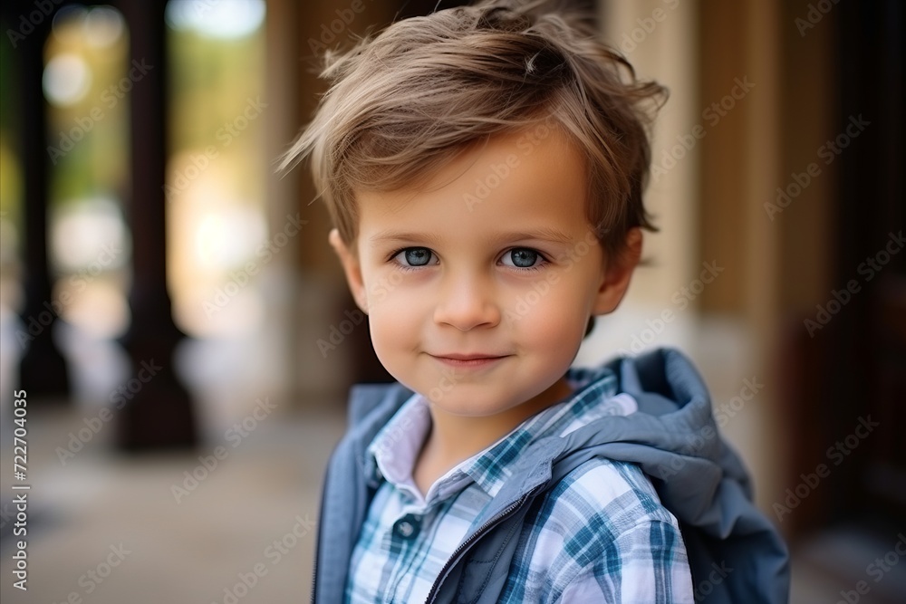 Portrait of a cute little boy in the city, outdoor shot Portrait of a cute little boy in the city, outdoor shot