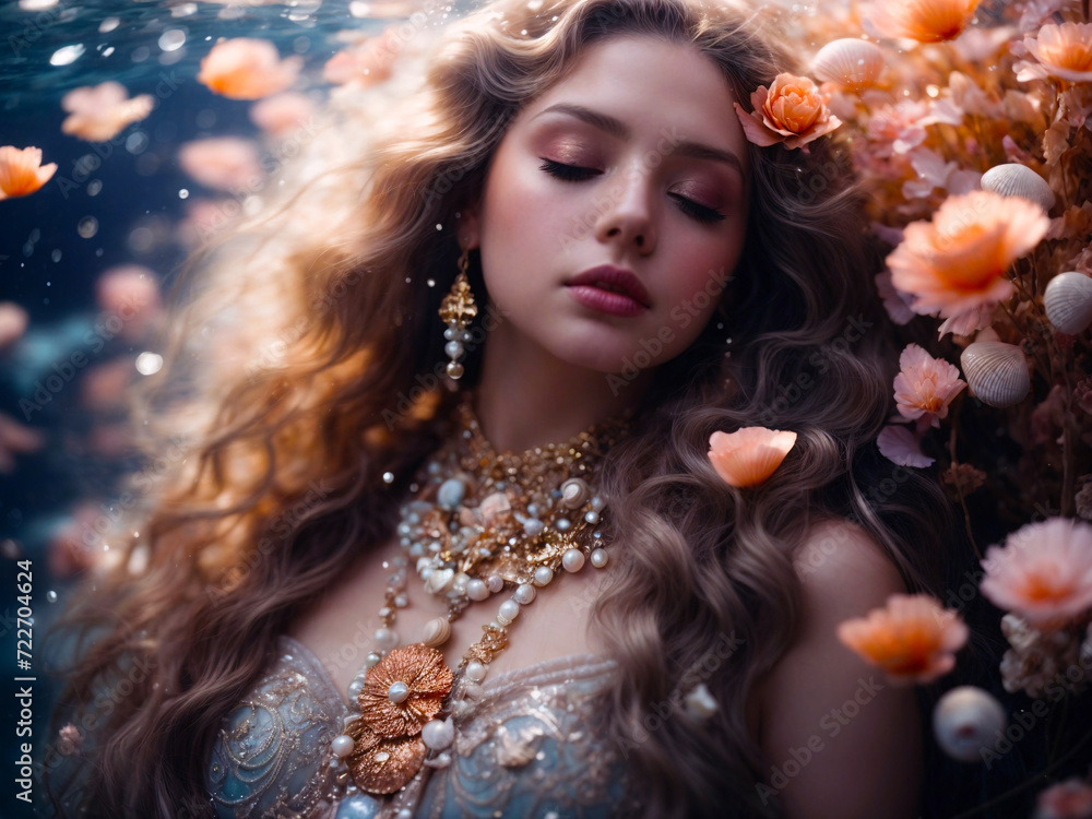An Ethereal Image of the Sea's Sleeping Enchantress, AI Generative An Ethereal Image of the Sea's Sleeping Enchantress, AI Generative