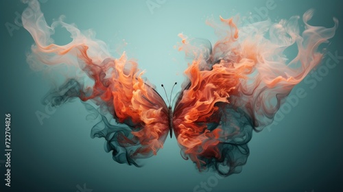 A butterfly with smoke coming out of its wings. Generative AI. photo