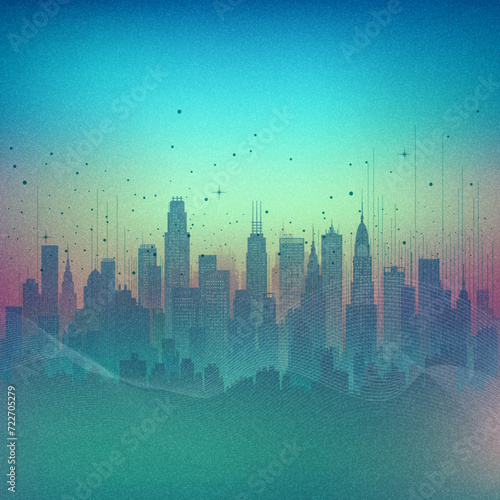 Futuristic city landscape background with grainy gradient vector