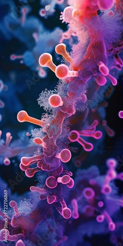 Microscopic Alien World  Intriguing Slide Image of Bacteria Under a Scientific Microscope