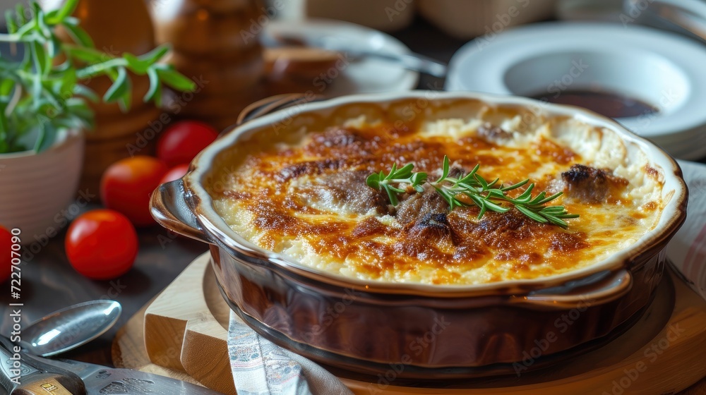 Tave Kosi Albanias Culinary Gem of Baked Lamb and Yogurt Casserole, a Flavorful Delight Loved by Locals and Visitors - obrazy, fototapety, plakaty 