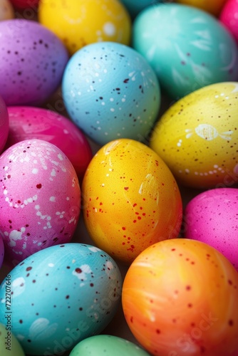 Colorful Easter Eggs Background, A Festive Display Enhancing the Easter Bunny Concept.