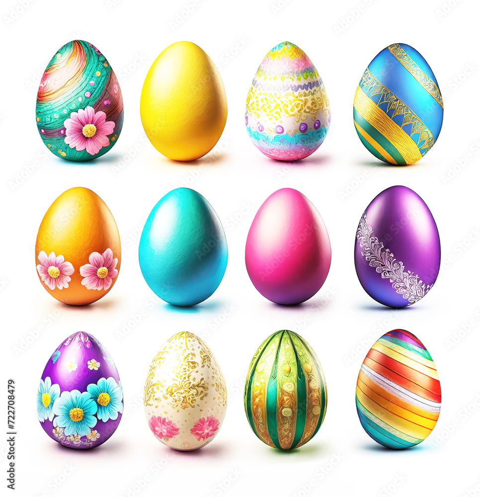 Pattern of Multi Colored Gorgeous Easter Eggs on White Background