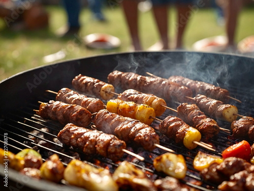 Closeup image of grilled meat on the barbecue