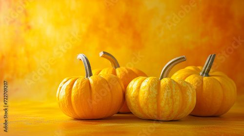 three pumpkin in yellow backgroung