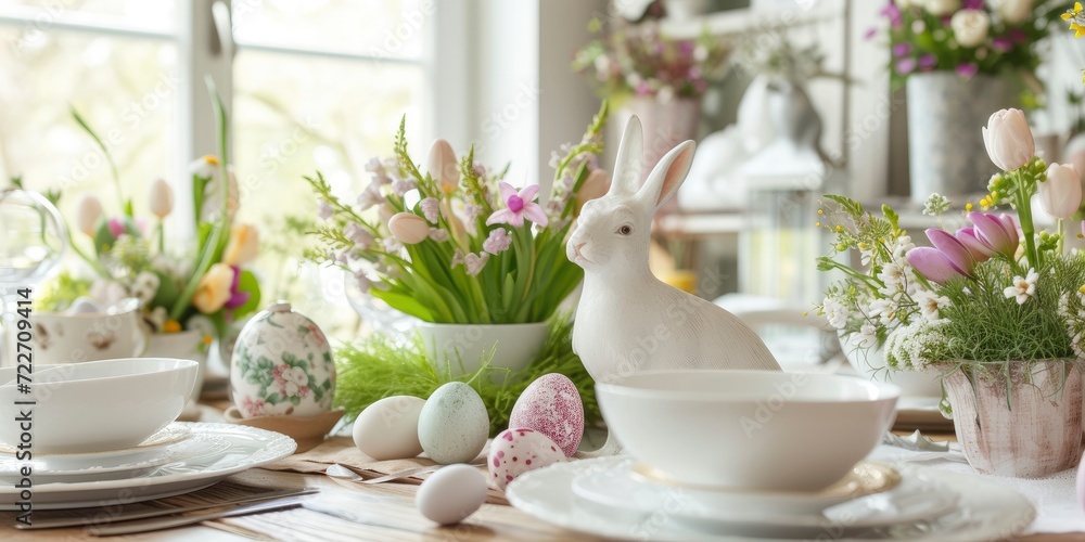 Easter Kitchen Elegance. Table Decoration for a Festive Touch. Easter Celebrate Concept.