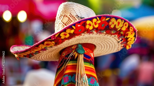 A Mexican Sombrero Hat Adorned with Vibrant Flowers