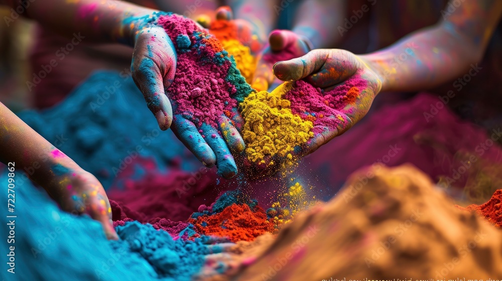 Holi Festival Joy with Hands Painted in Vibrant Hues