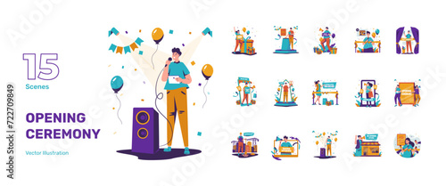 Business marketing opening ceremony illustration set