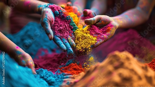 Holi Festival Joy with Hands Painted in Vibrant Hues