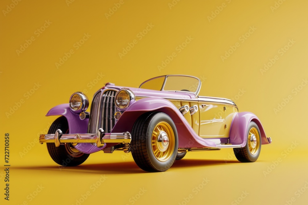 Lavender Toy Roadster, on an Isolated Yellow Background, Generative AI Lavender Toy Roadster, on an Isolated Yellow Background, Generative AI