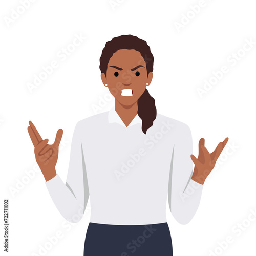 Young woman is angry. Discontent. Asking why. Flat vector illustration isolated on white background