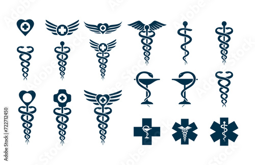 set caduceus medical snake vector icon template illustration