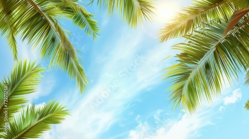 Background of coconut leaves with clear sky AI generated image © anis rohayati