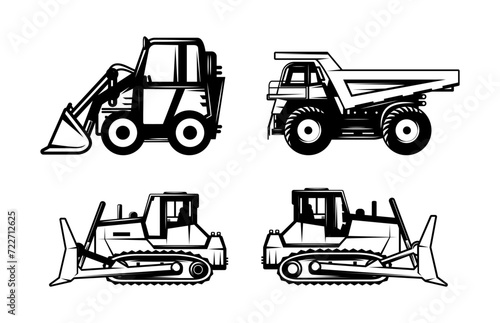 Construction machines. Heavy machinery for build, excavator, bulldozer, truck, tractor and crane vehicle