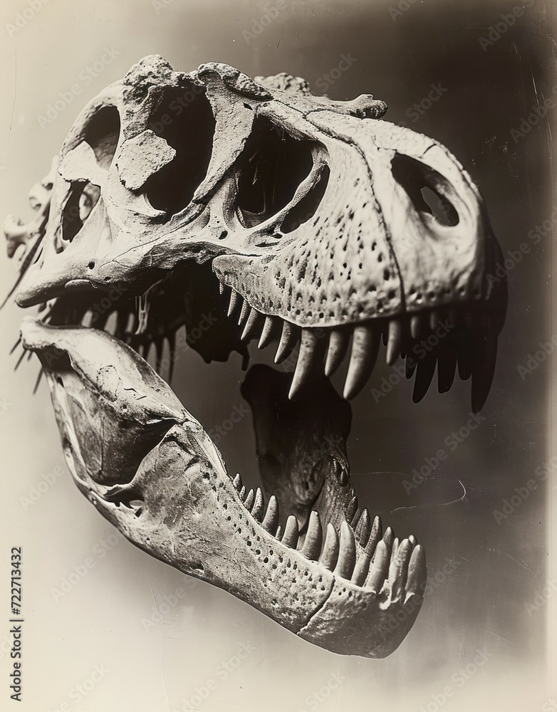 Naklejka premium Dinosaur head skull. Vintage effect. Generative AI technology.