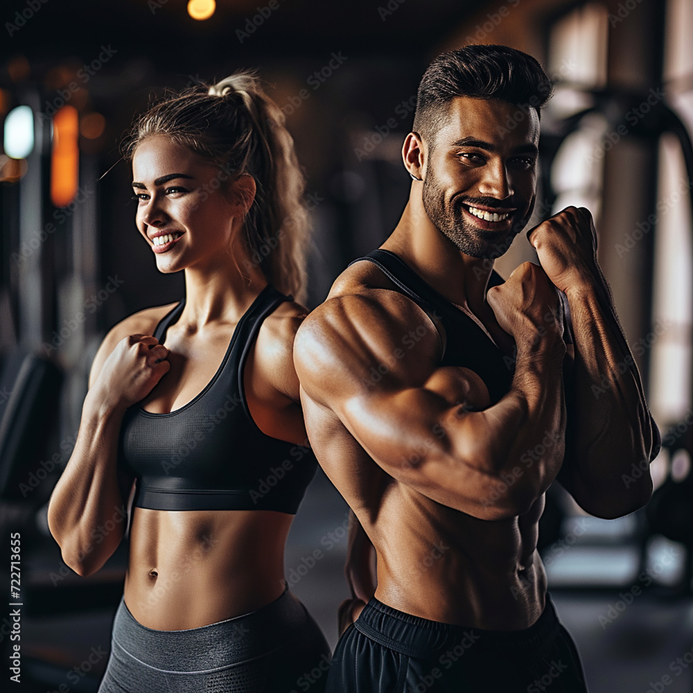 Muscular bodybuilder guy doing exercises with dumbbells in gym Muscular bodybuilder guy doing exercises with dumbbells in gym