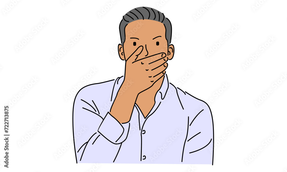 line art color of man covering mouth with hands vector illustration line art color of man covering mouth with hands vector illustration