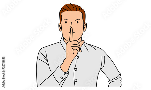 line art color of man with his index finger to his lips. concept of silence, ignorance, keeping a secret vector illustration