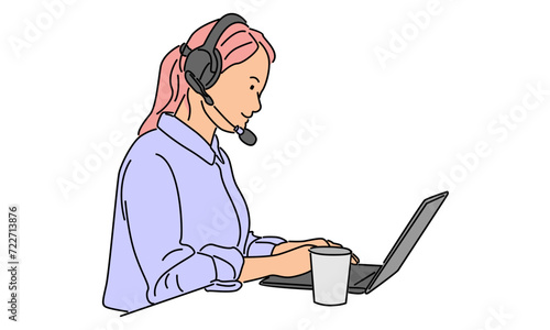 line art color of technical support staff member with headphones vector illustration