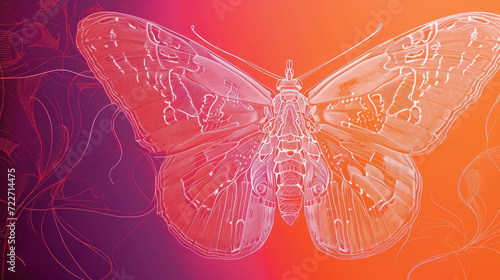  a close up of a butterfly on an orange and pink background with a pink and blue background and a pink and orange background.