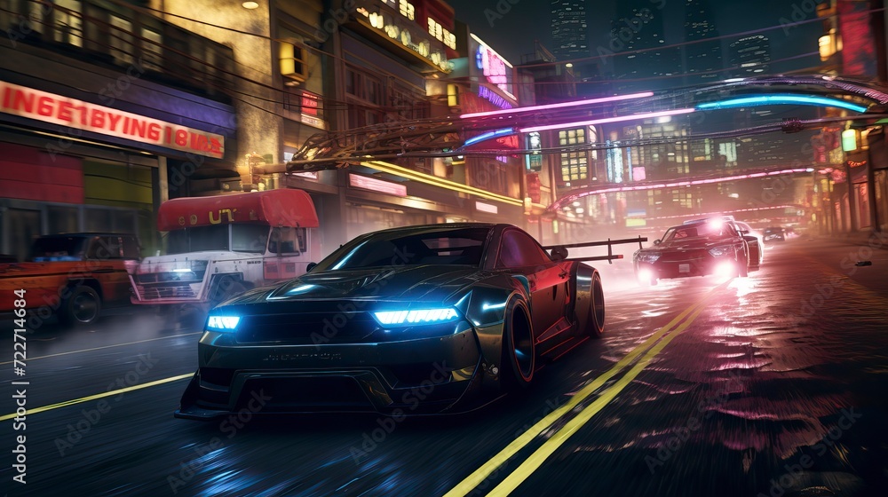 Street racing videogame gameplay with information 