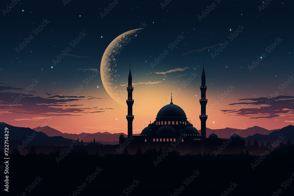 Silhouette of mosque at night. Ramadan Kareem background. Silhouette of mosque at night. Ramadan Kareem background.