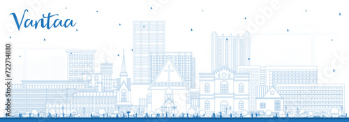 Outline Vantaa Finland city skyline with blue buildings. Vantaa cityscape with landmarks. Business travel and tourism concept with modern and historic architecture.